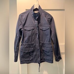 Hinge Women’s Full Zip Button Utility Jacket Navy Waist Cinch Small